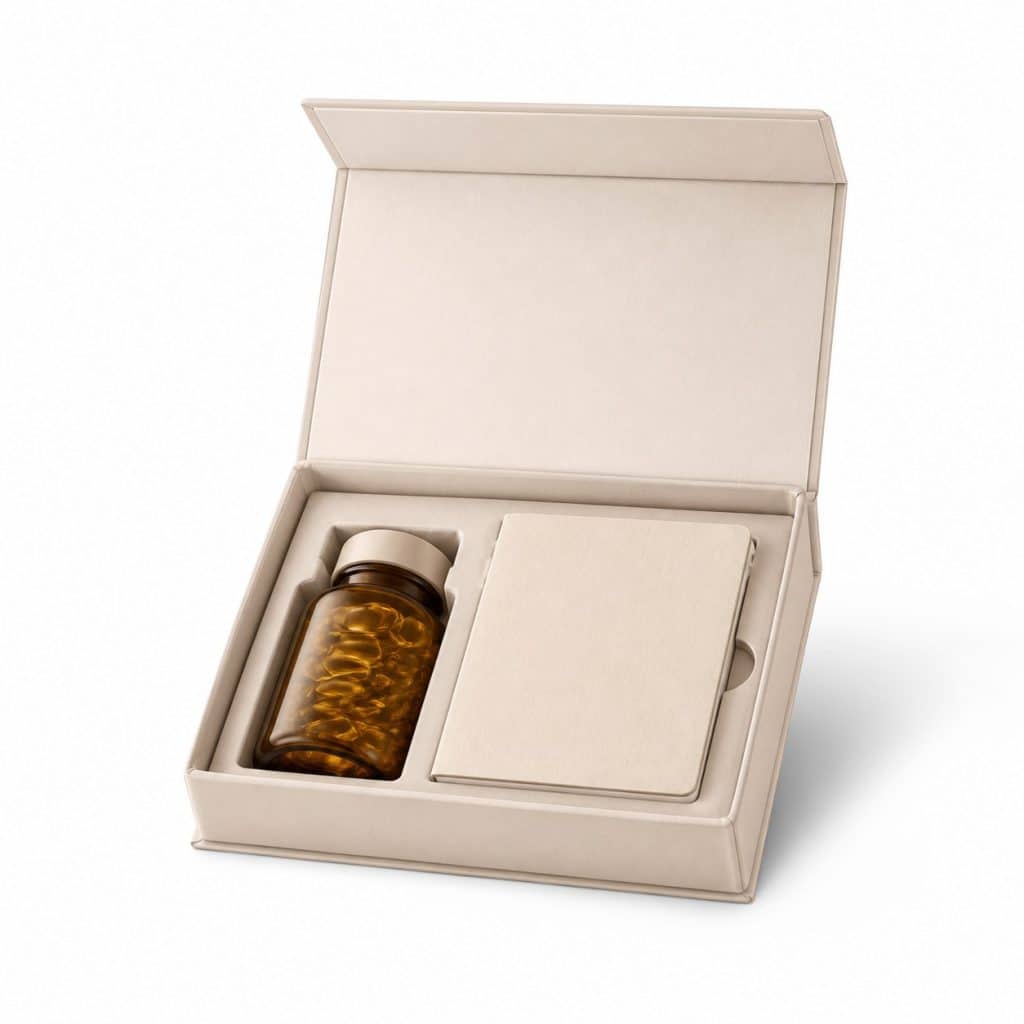 coffret découverte de complément alimentaire oméga-3 vegan avec carnet de conseils présenté seul