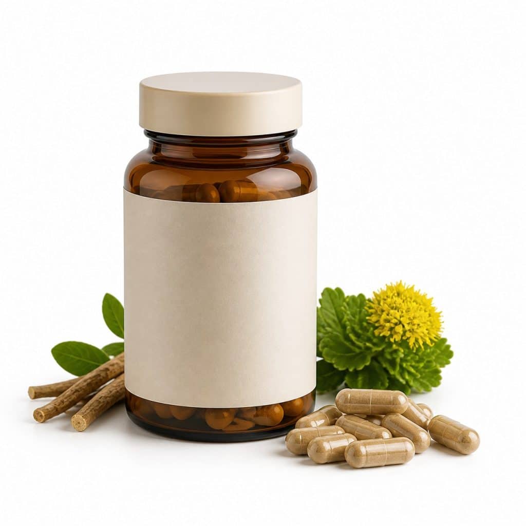 gélules de complexe adaptogène ashwagandha et rhodiole présenté seul