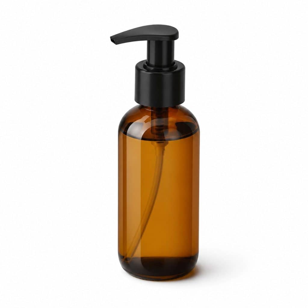 Flacon pompe d'huile de massage présenté seul