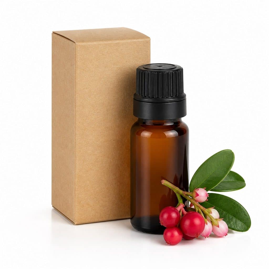 Flacon d'huile essentielle de gaulthérie présenté seul