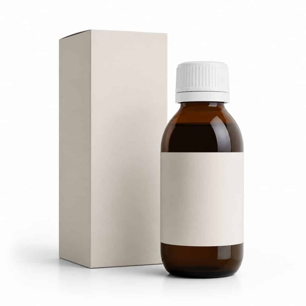 Flacon de sirop apaisant présenté seul